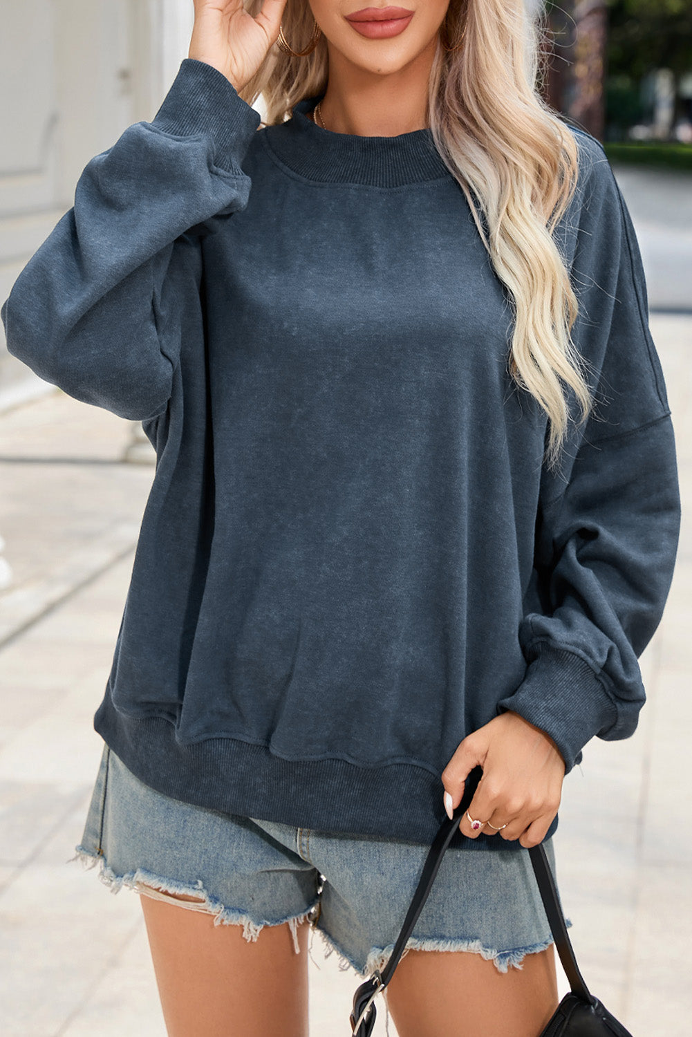 Drop Shoulder Crew Neck Pullover Sweatshirt