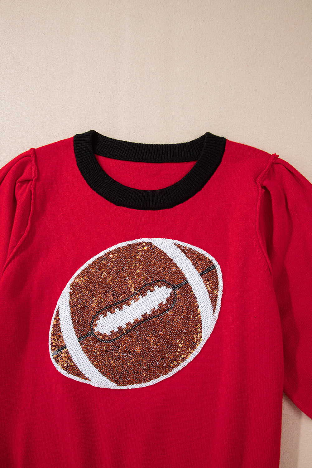 Sequin Football Puff Sleeve Sweater