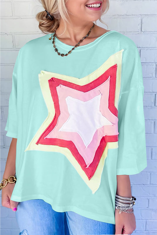 Moonlight Jade Colorblock Star Patch Plus Size Top