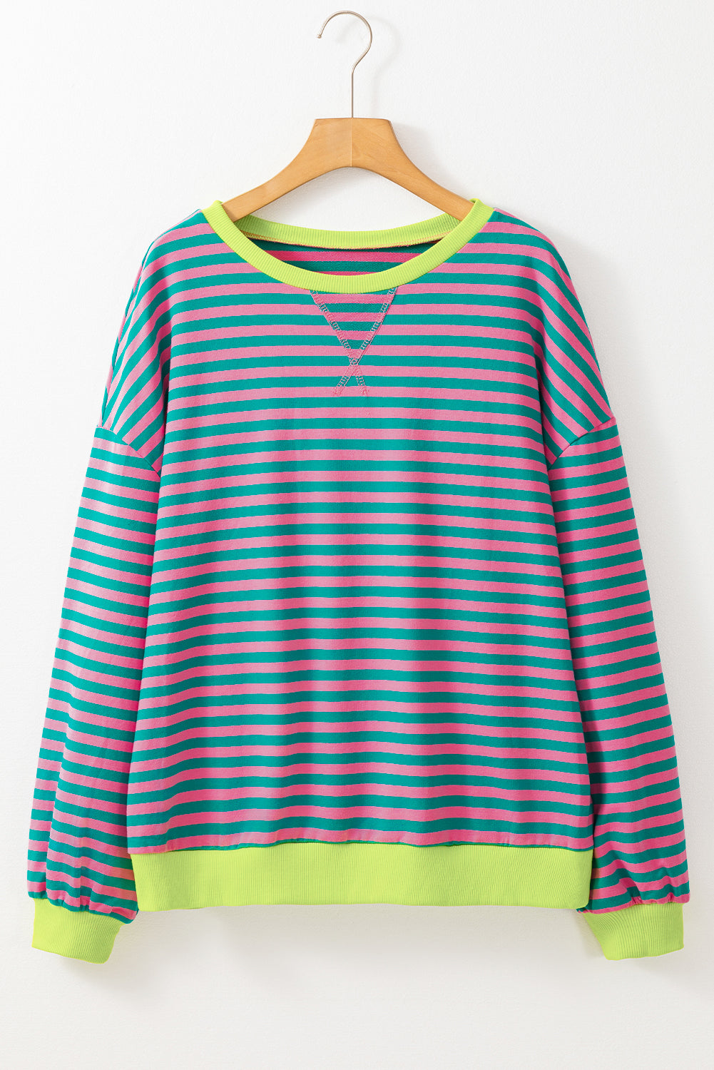 Black Stripe Oversized Contrast Trim Pullover Sweatshirt