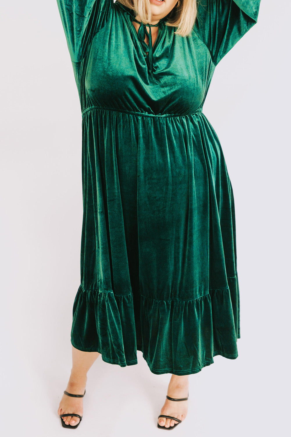 Frill Neck Velvet High Waist Dress