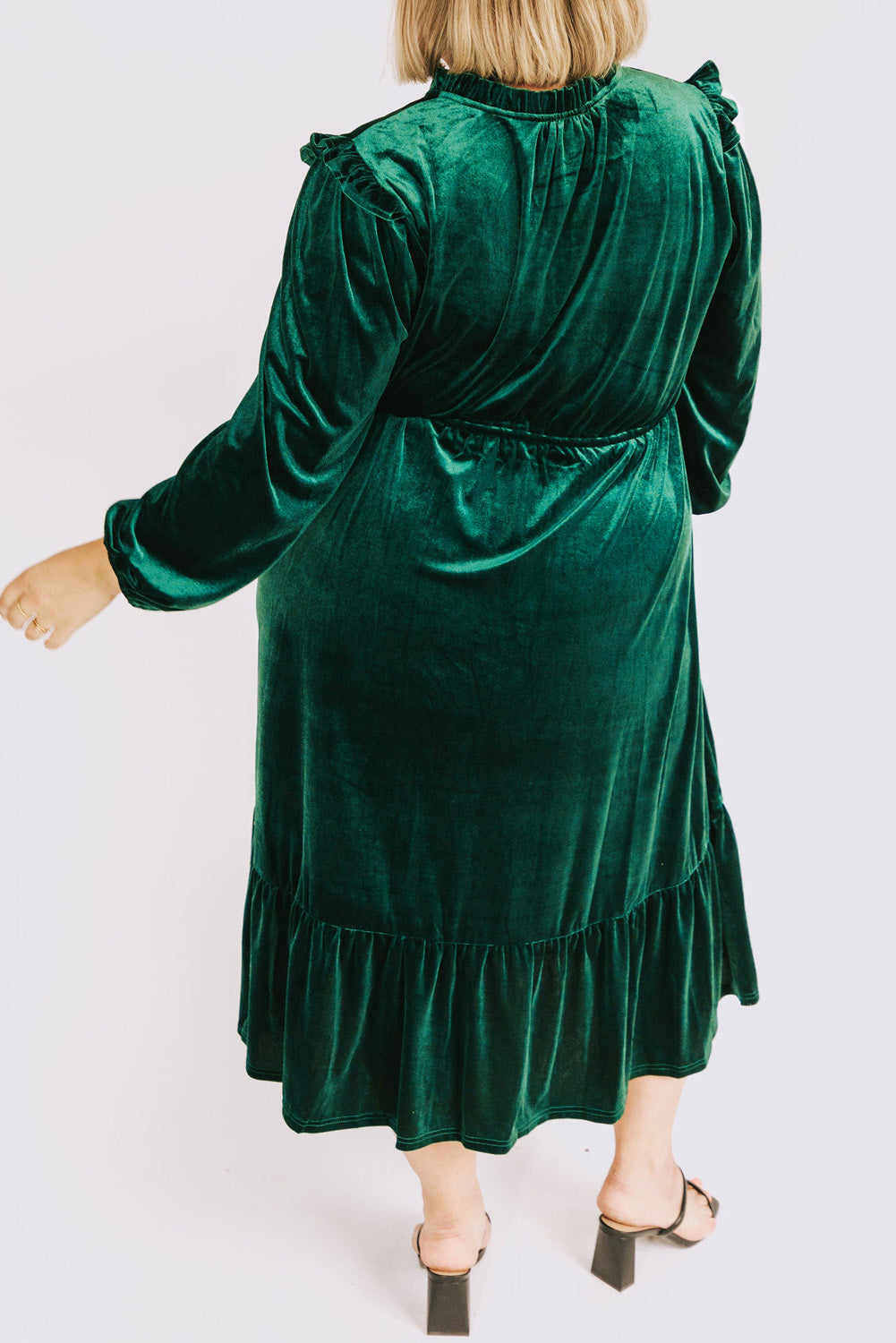 Frill Neck Velvet High Waist Dress