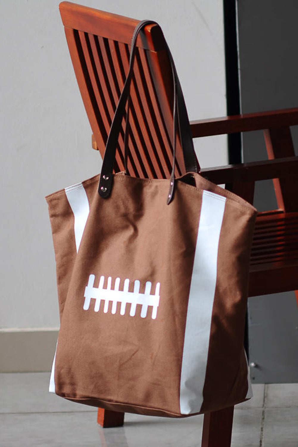 Football Pattern Canvas Large Tote Bag