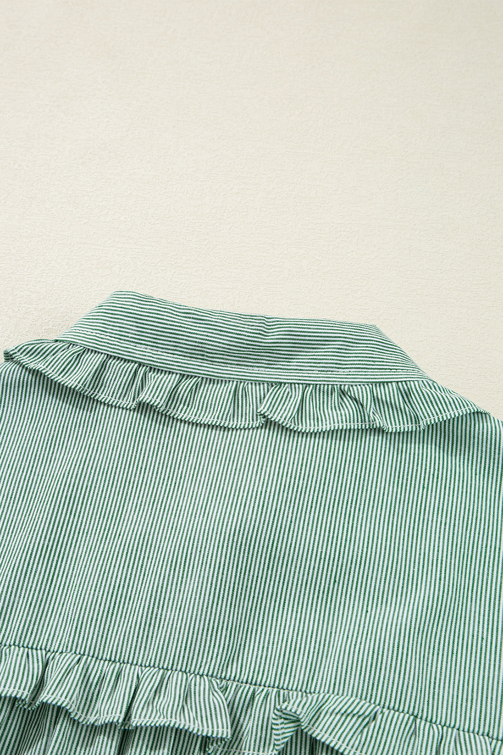 Stripe Frilled Sleeveless Collar Front Pocket Button Up Mini Dress