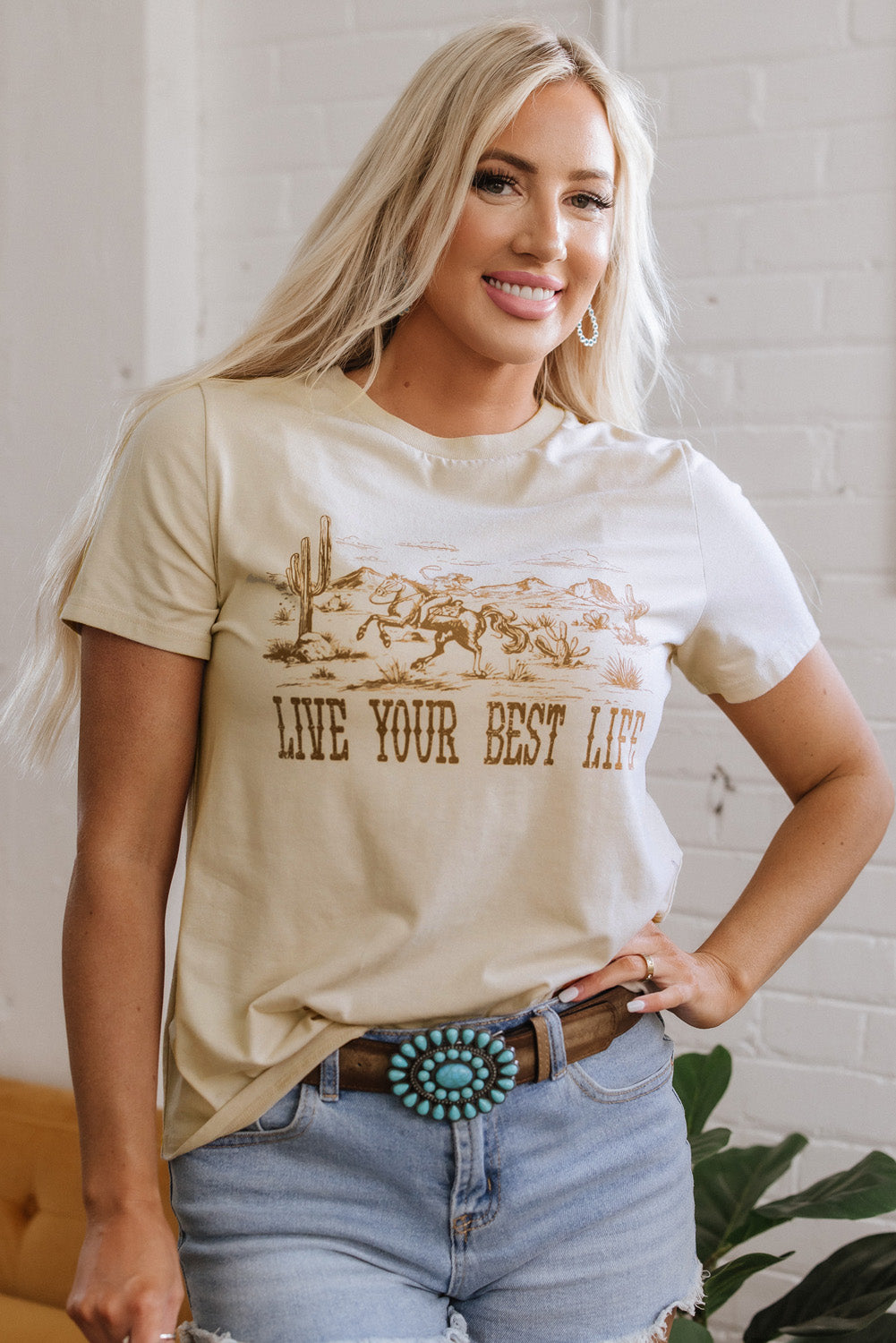 LIVE YOUR BEST LIFE Crew Neck Western Graphic Tee