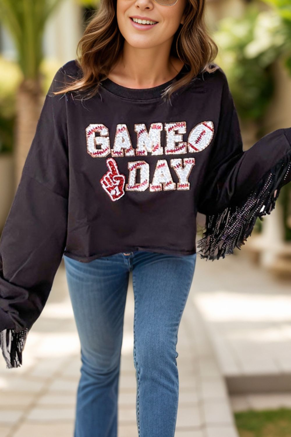 GAME DAY Fringe Long Sleeve Sweatshirt