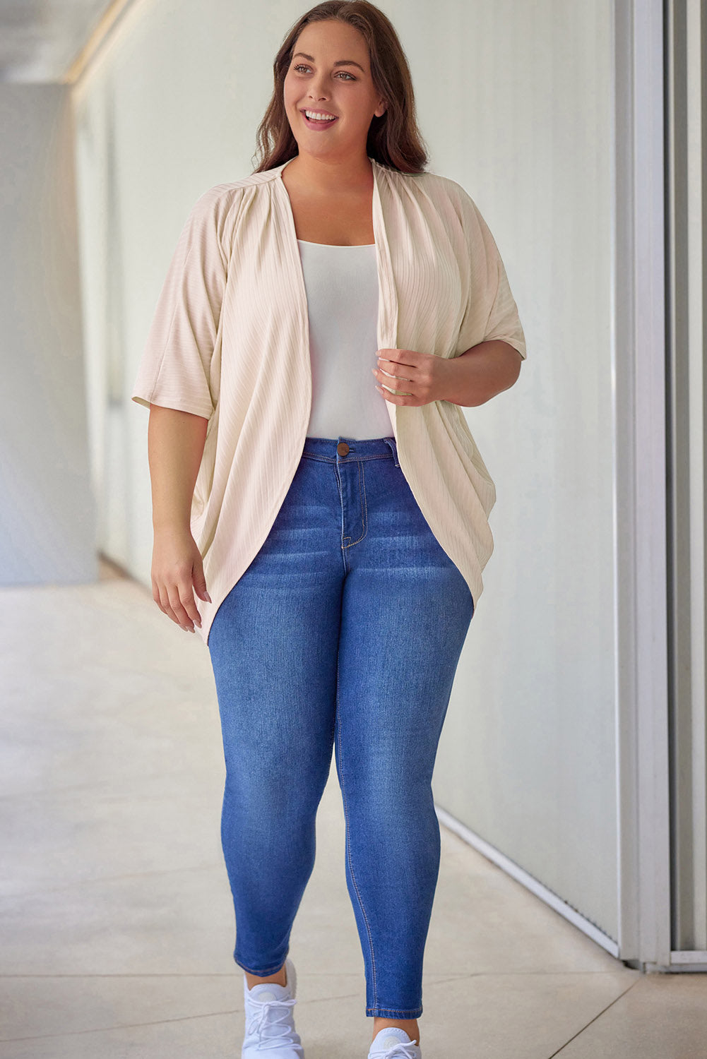 Purple Shimmer Ribbed Texture Plus Size Cardigan