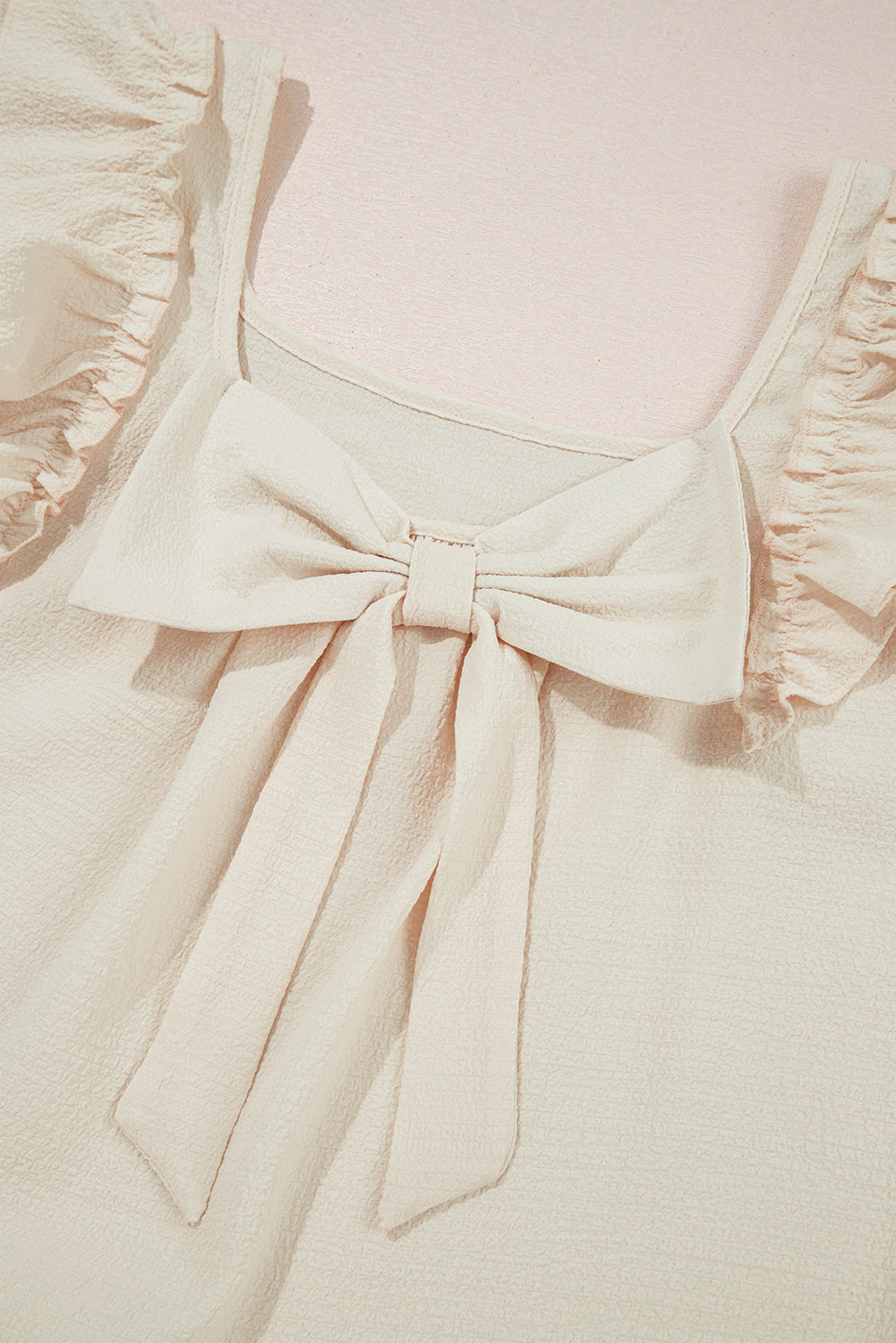 Textured Bow Knot Frilled Butterfly Sleeve Blouse