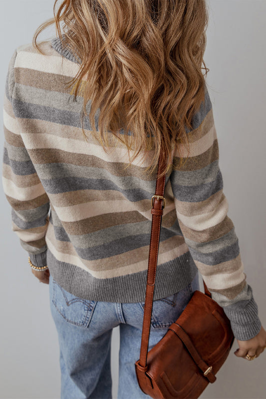 Stripes for Days Ribbed Edge Round Neck Sweater