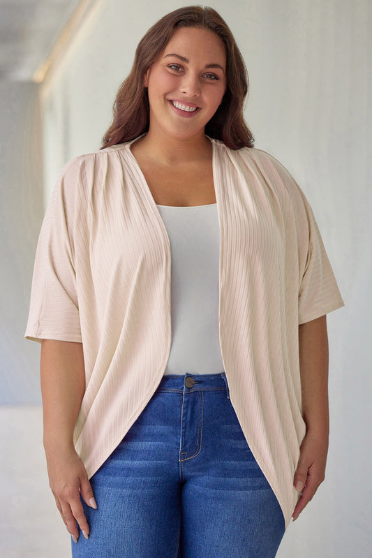 Purple Shimmer Ribbed Texture Plus Size Cardigan