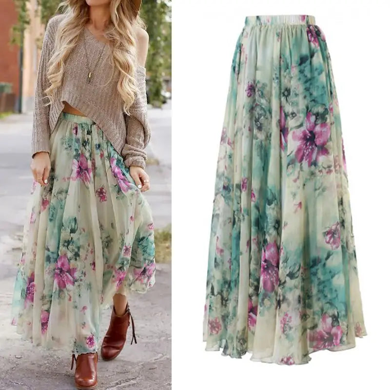 Floral Boho Long Maxi Skirt