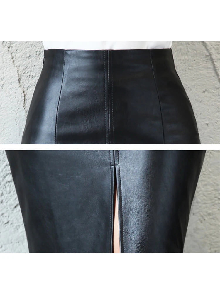 PU Leather Midi Pencil Skirt