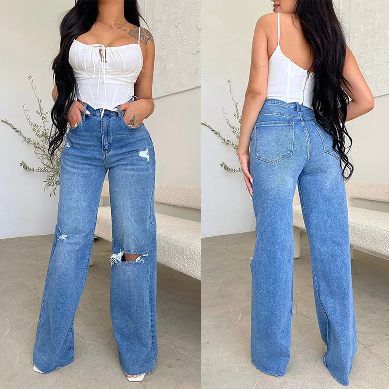 Wide Leg High Waist Zipper Fly Jeans