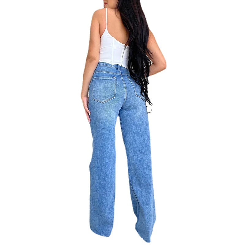 Wide Leg High Waist Zipper Fly Jeans