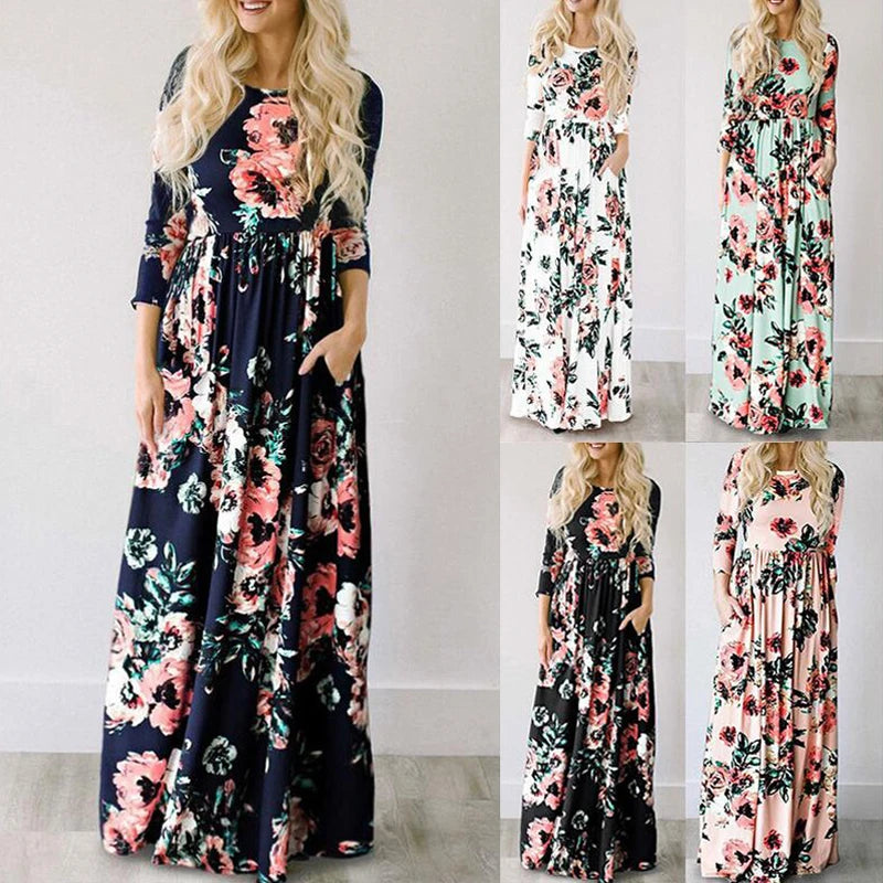 Floral Print Boho Beach Dress