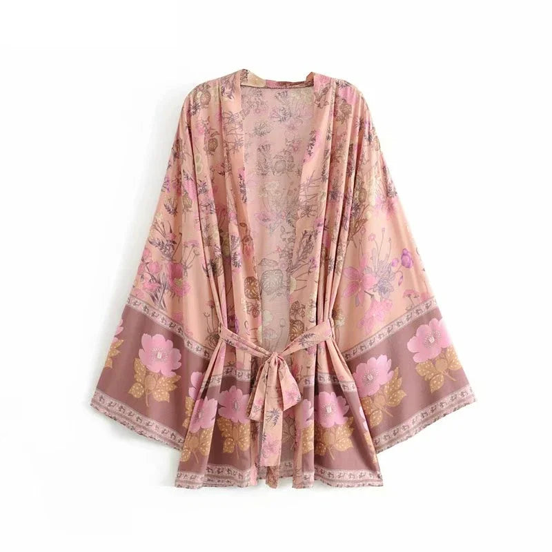 Happie Queens Floral Print Beach Bohemian Kimono Dress