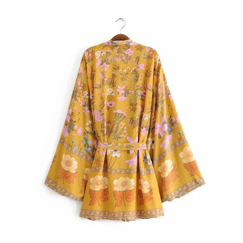 Happie Queens Floral Print Beach Bohemian Kimono Dress