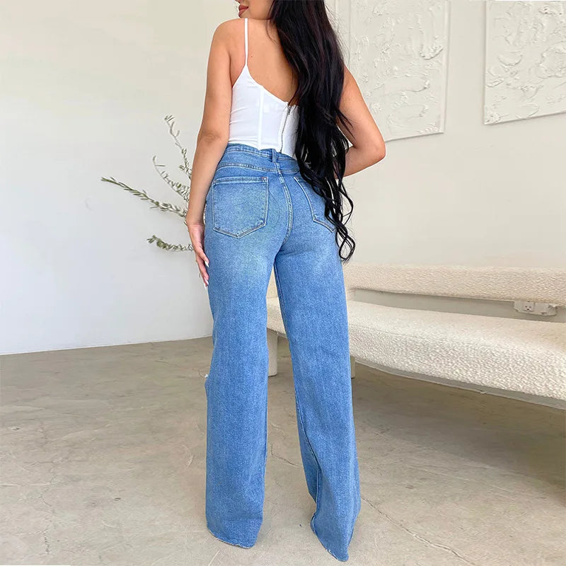 Wide Leg High Waist Zipper Fly Jeans