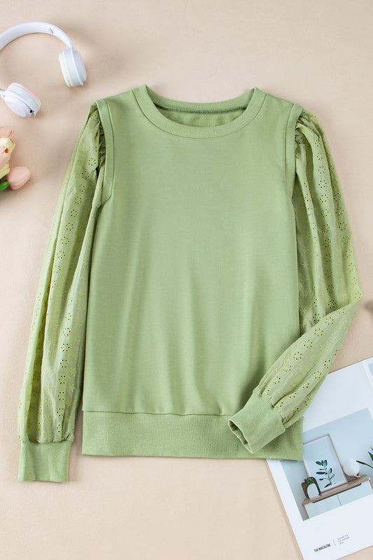 Solid Patchwork Sleeve Round Neck Sweatshirt