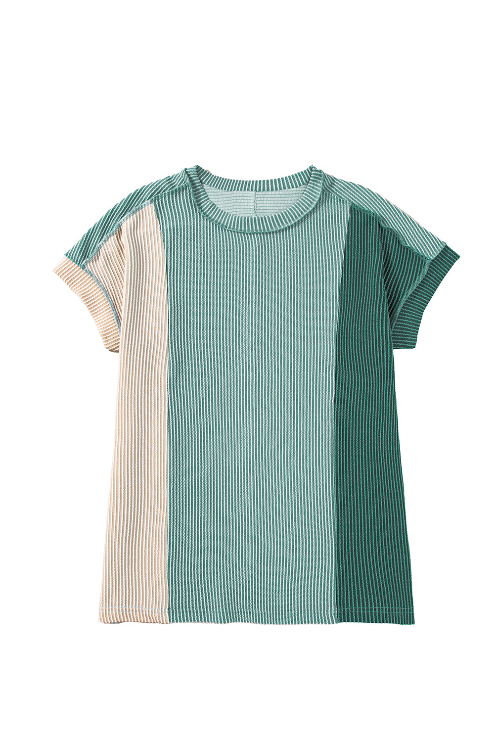 Mint Green Textured Colorblock Round Neck T Shirt