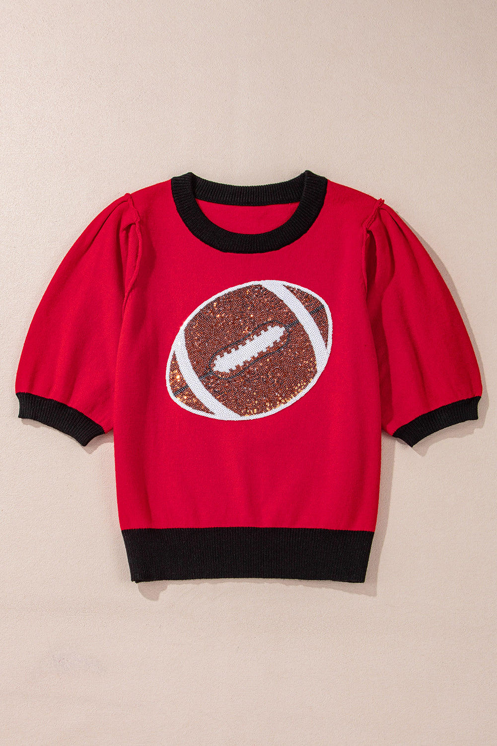 Sequin Football Puff Sleeve Sweater