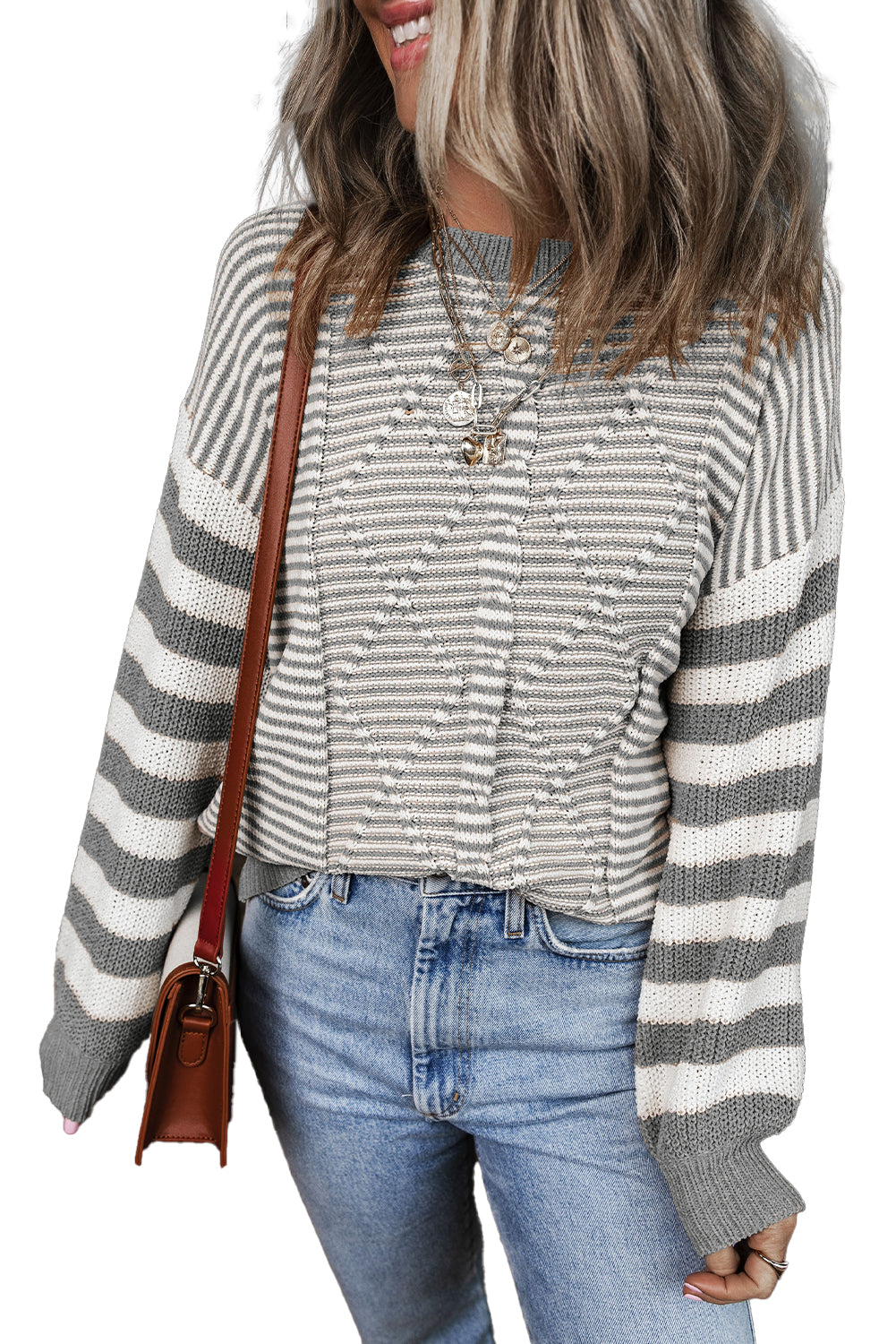 Striped Textured Drop Shoulder Sweater