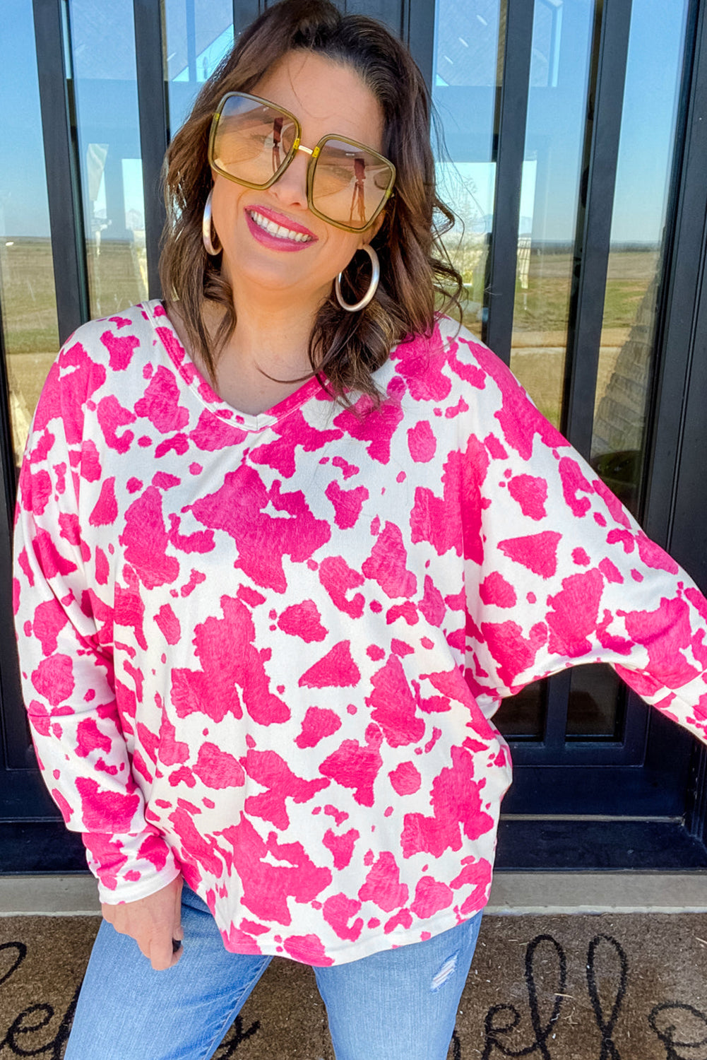 Rose Animal Print Long Sleeve Top