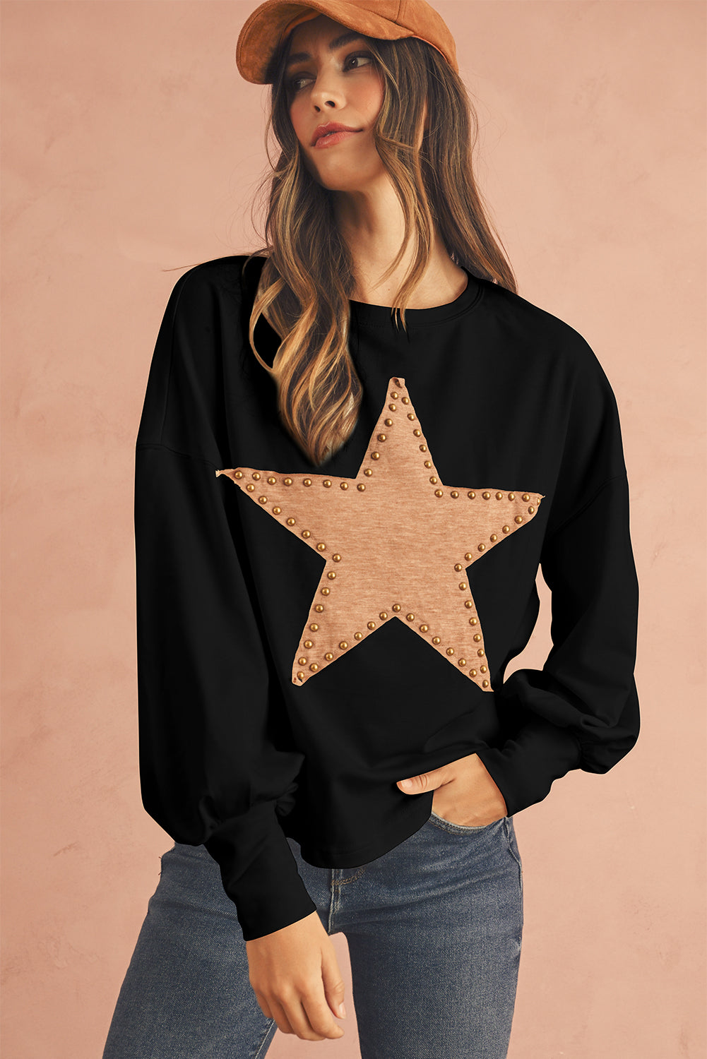 Studded Star Graphic Oversized Top