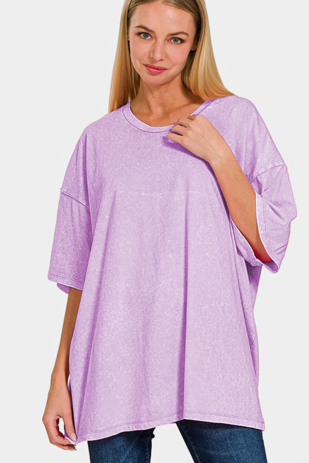 Zenana Washed Round Neck Drop Shoulder Oversized T-Shirt