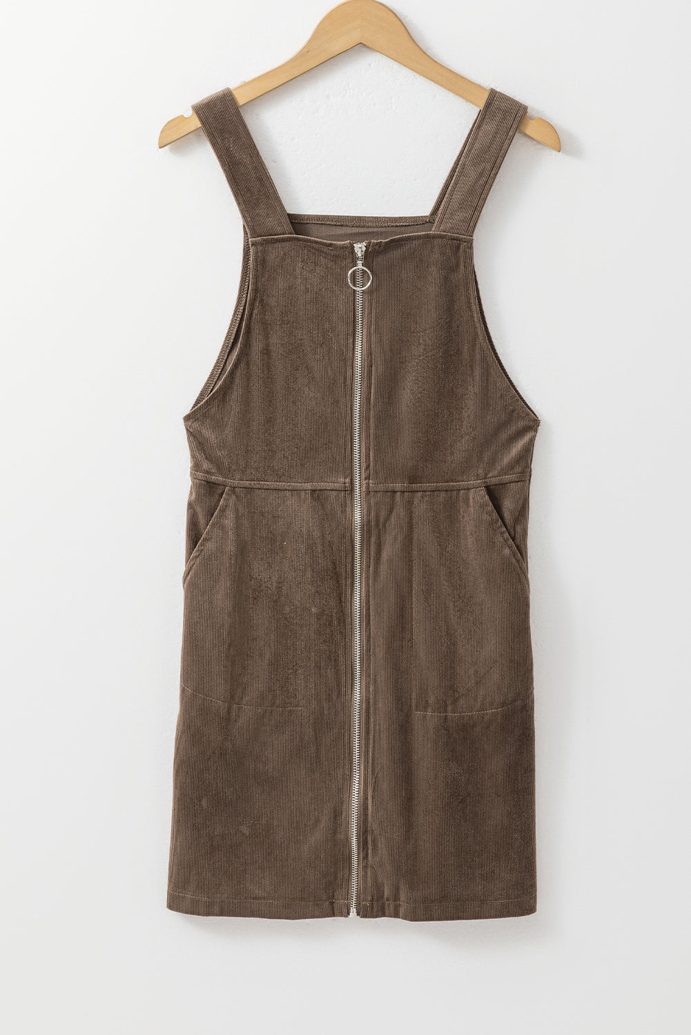 Brown O-ring Zip Up Pocketed Corduroy Dress