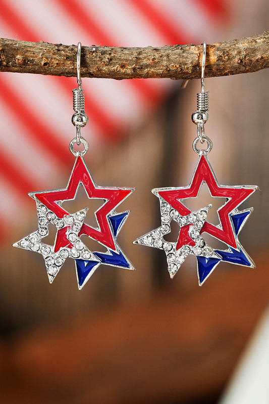 American Flag Rhinestone Star Dangle Earrings