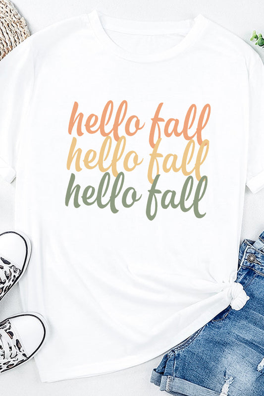 White Hello Fall Letter Print Casual Graphic Tee