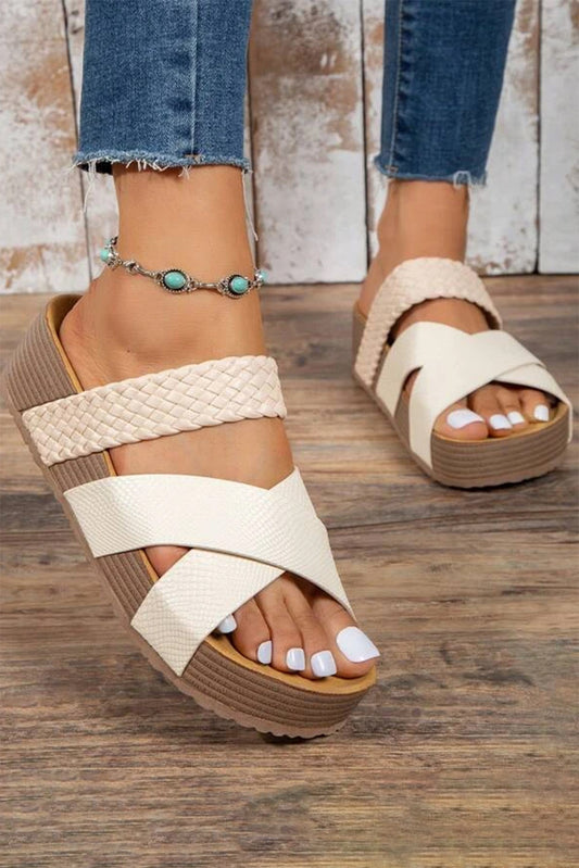 Braided Detail Criss Cross Platform Slides Shoes