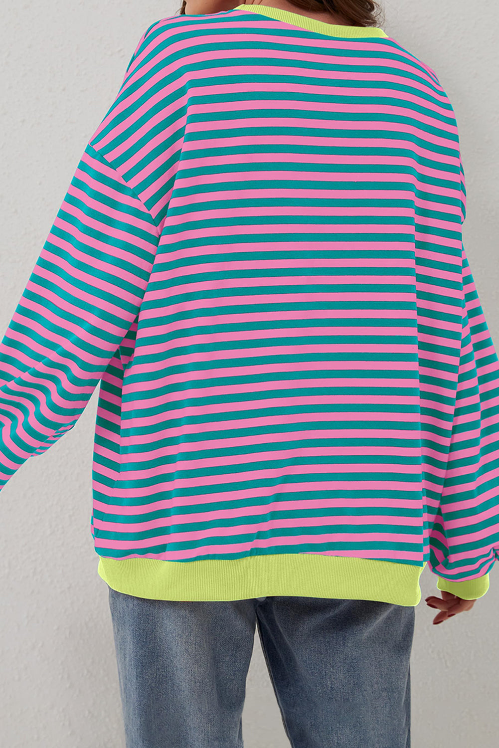 Black Stripe Oversized Contrast Trim Pullover Sweatshirt