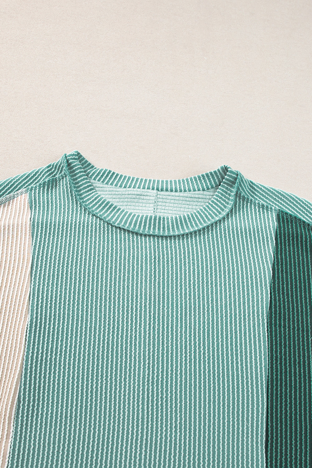 Mint Green Textured Colorblock Round Neck T Shirt