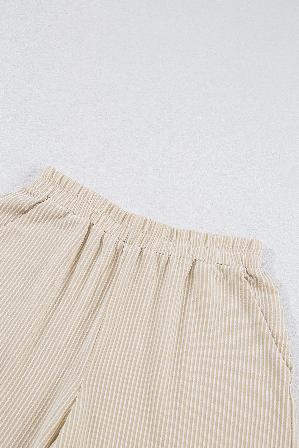 Mist Blue Corded V Neck Slouchy Top Pocketed Shorts Set