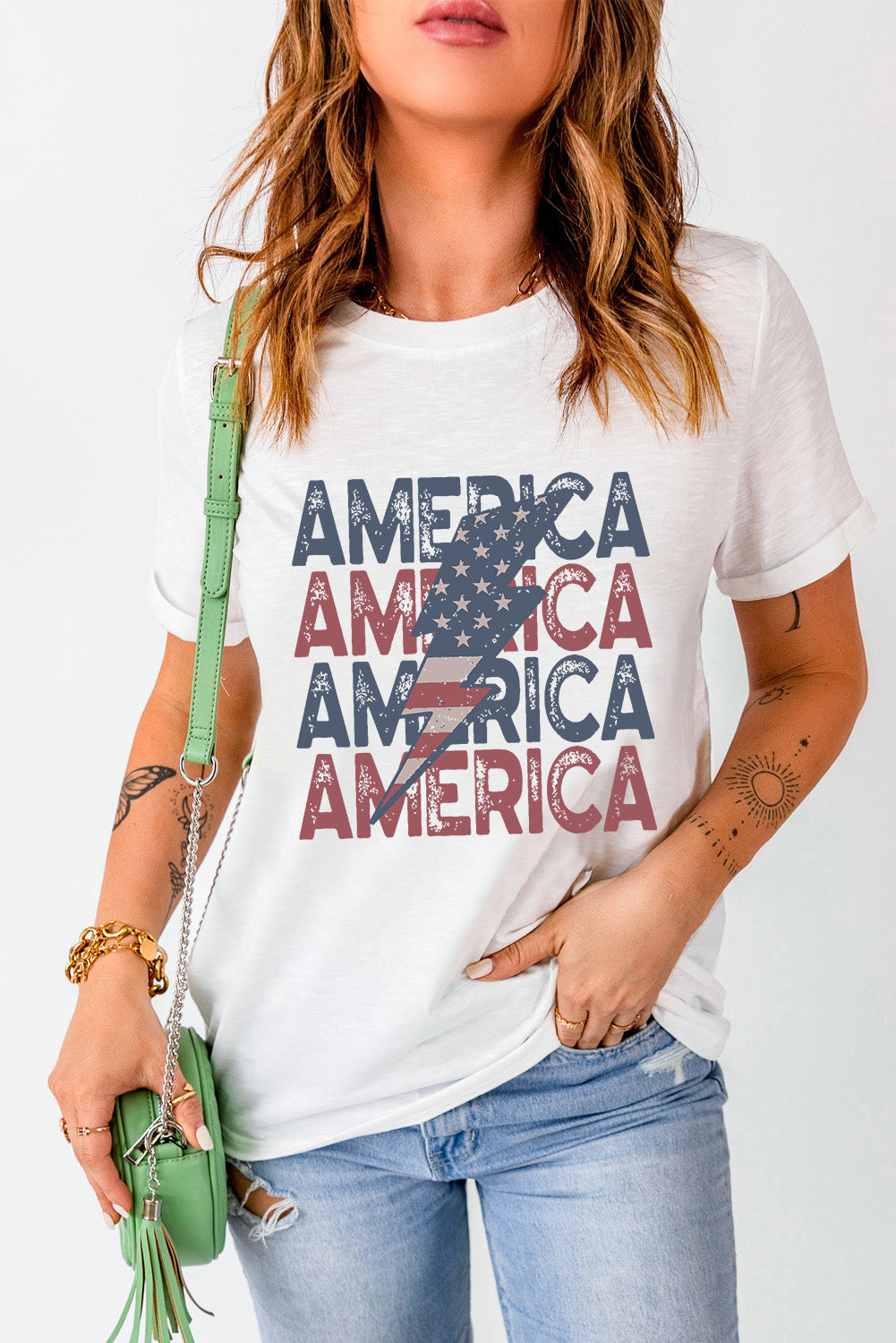 White American Flag Strip & Star Lighting Graphic Tee