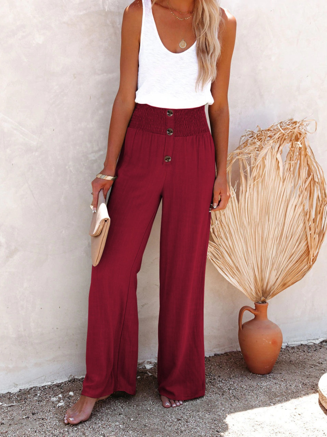 Decorative Button High Waist Pants