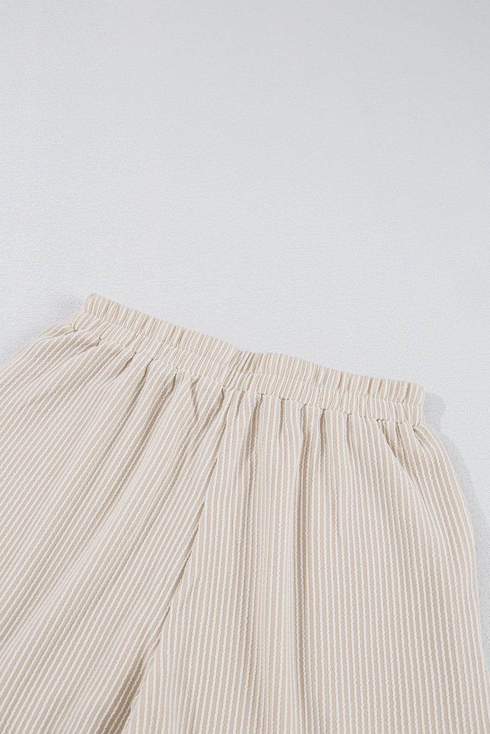 Mist Blue Corded V Neck Slouchy Top Pocketed Shorts Set