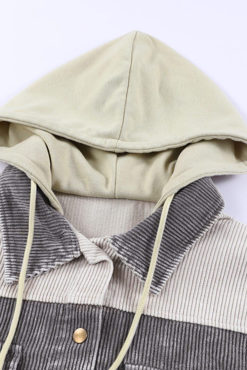 Color Block Button Down Hooded Corduroy Jacket