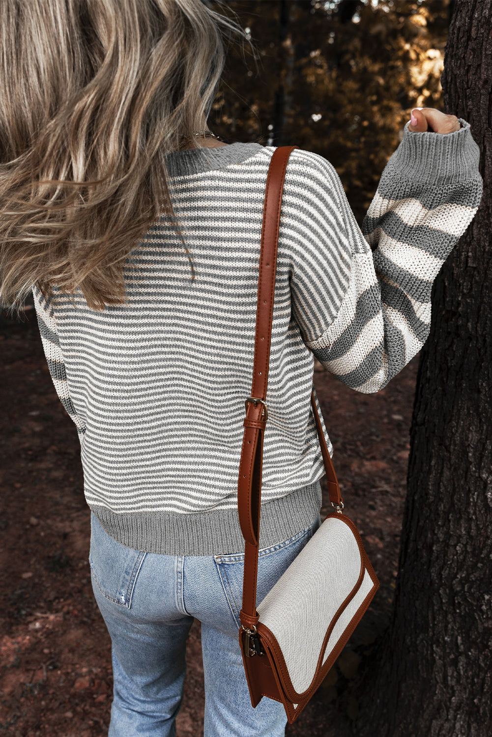 Striped Textured Drop Shoulder Sweater