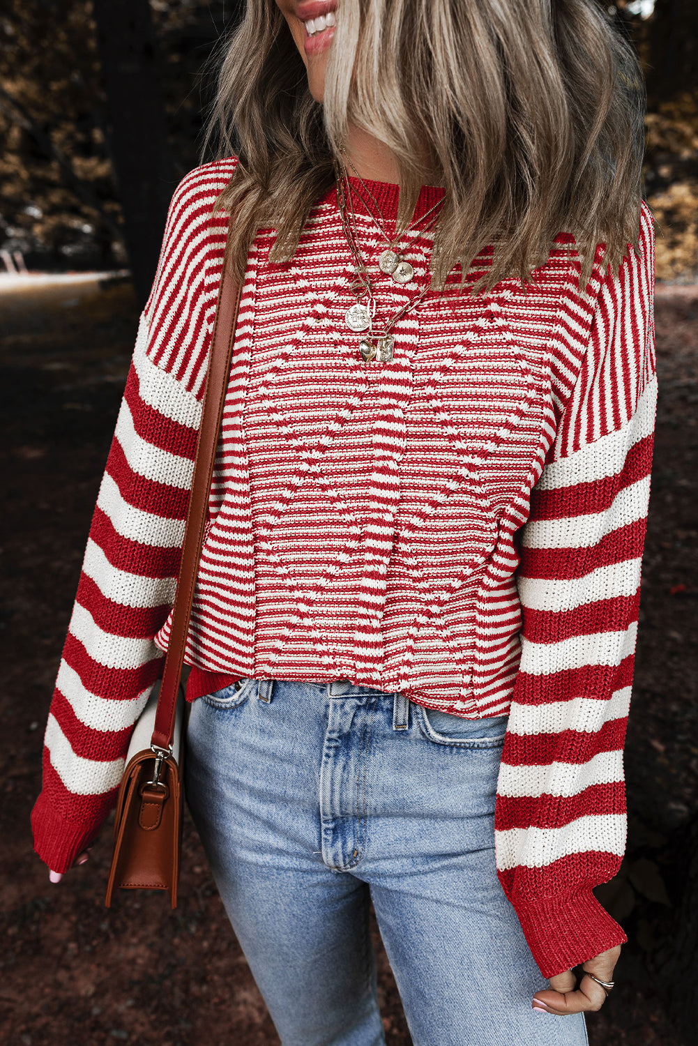 Striped Textured Drop Shoulder Sweater