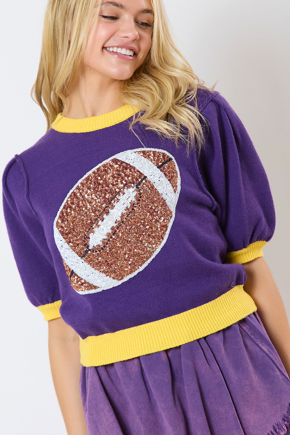 Sequin Football Puff Sleeve Sweater