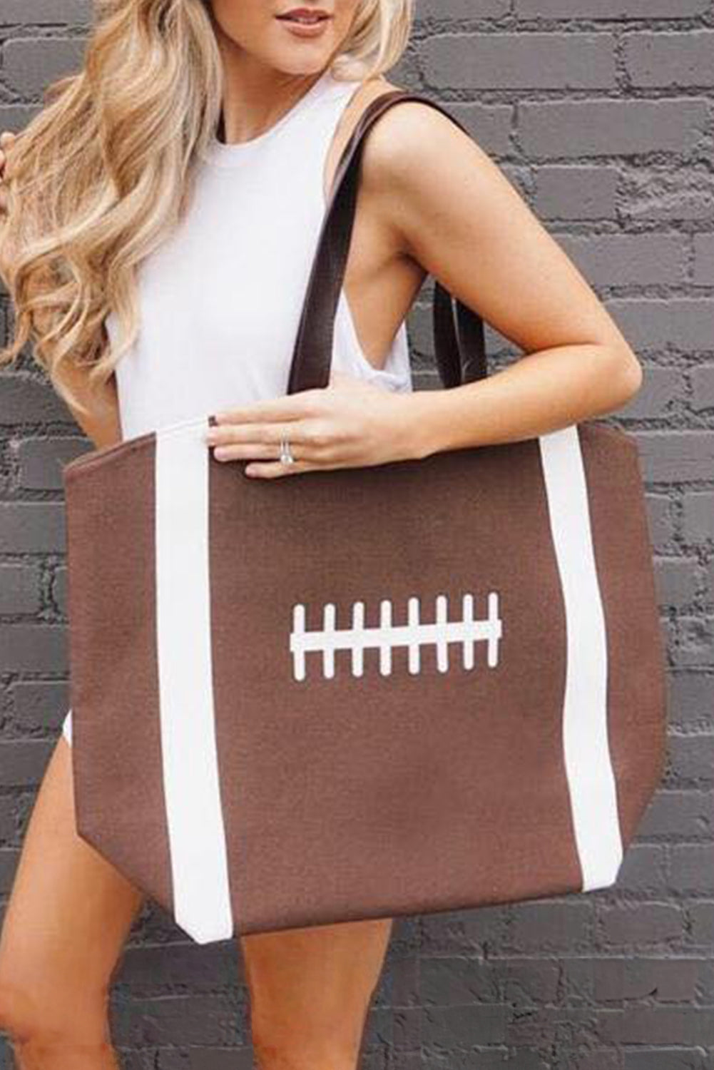 Football Pattern Canvas Large Tote Bag