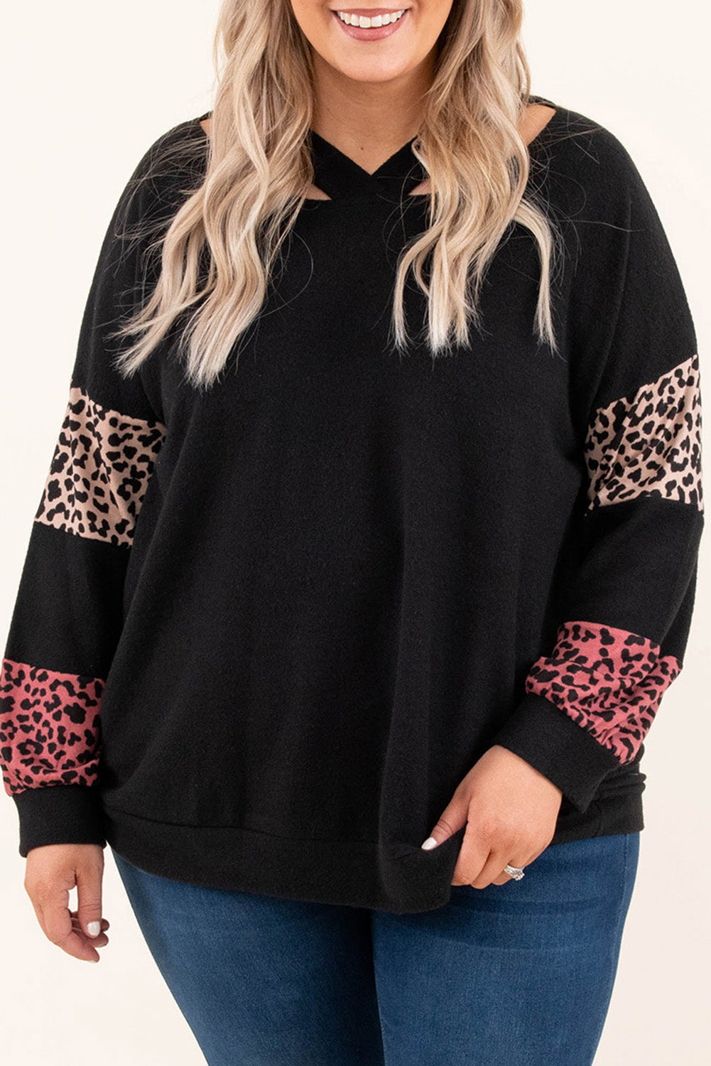 Black Leopard Patchwork Strappy Neck Top