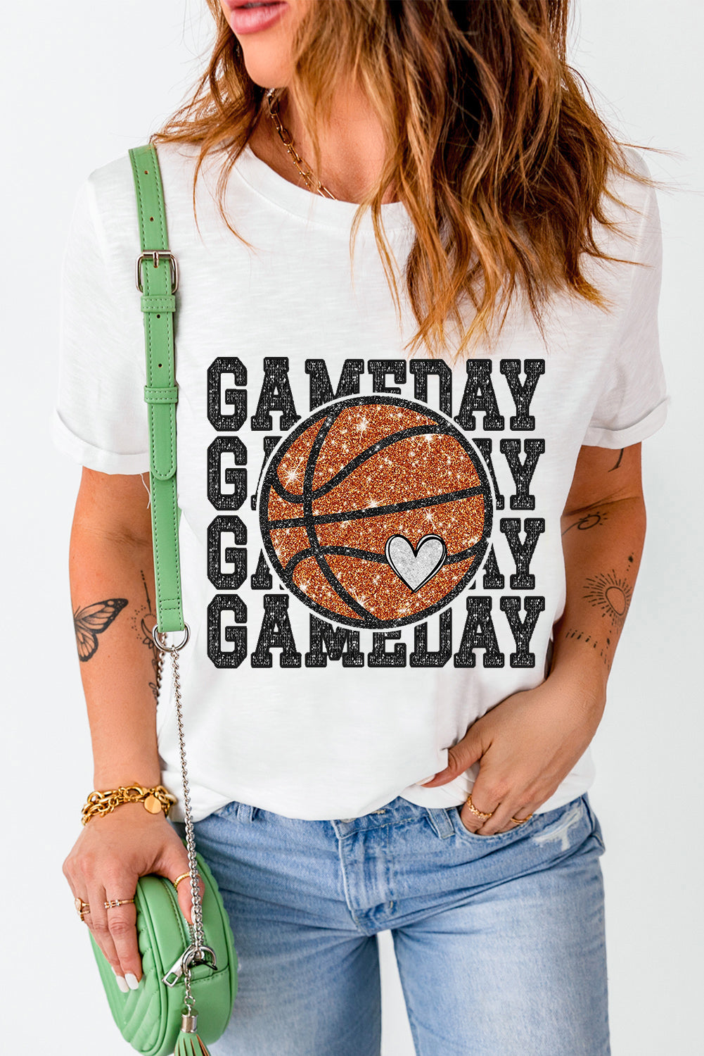 White GAME DAY Rugby Football Graphic Round Neck T Shirt