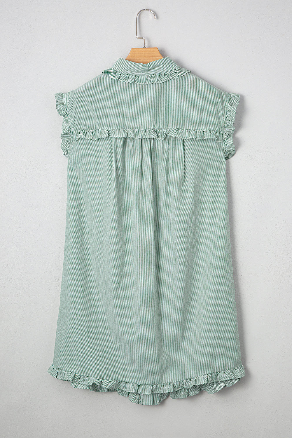 Stripe Frilled Sleeveless Collar Front Pocket Button Up Mini Dress