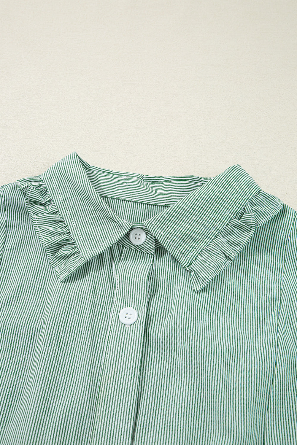 Stripe Frilled Sleeveless Collar Front Pocket Button Up Mini Dress