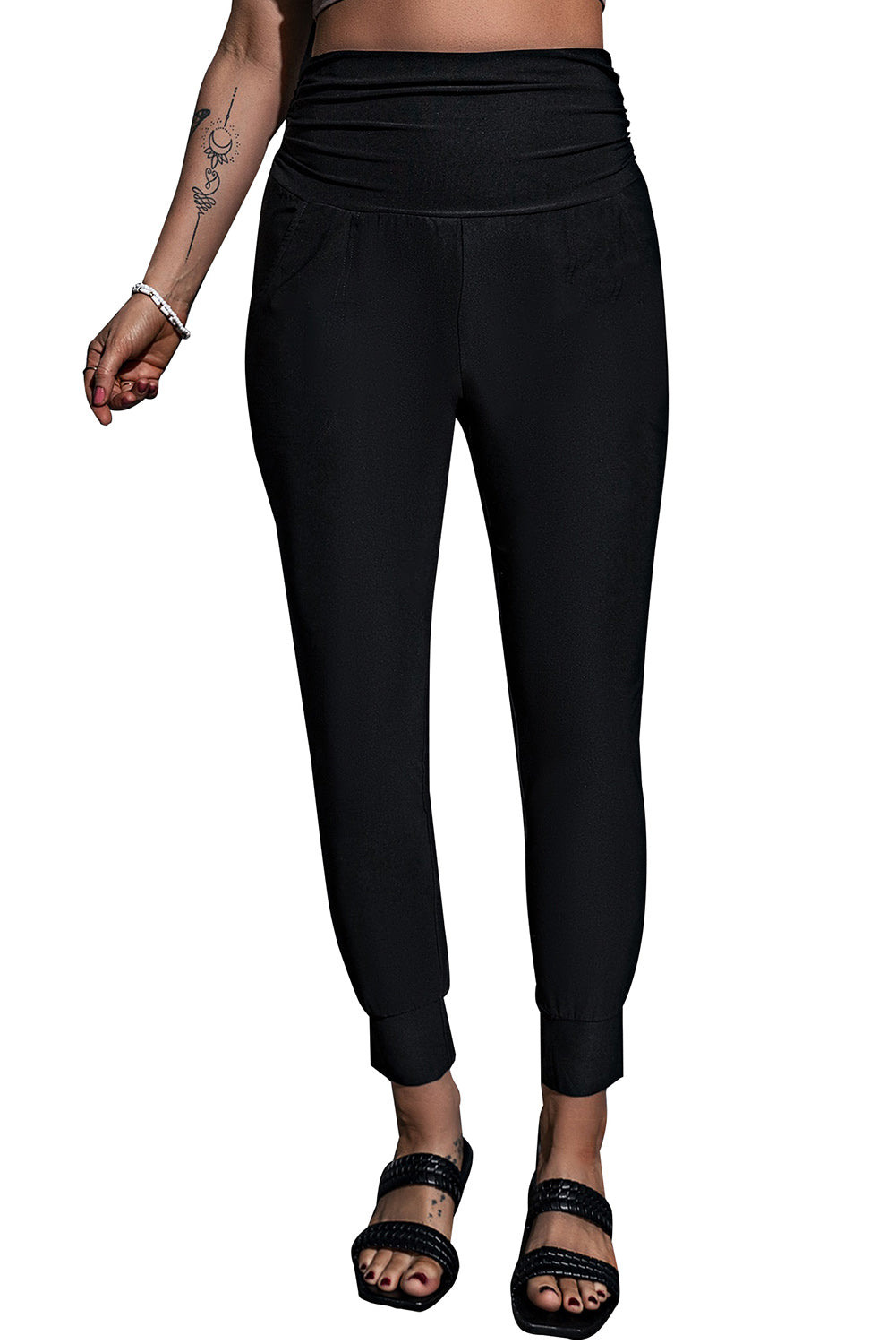 High Waist Pleated Pocket Leggings