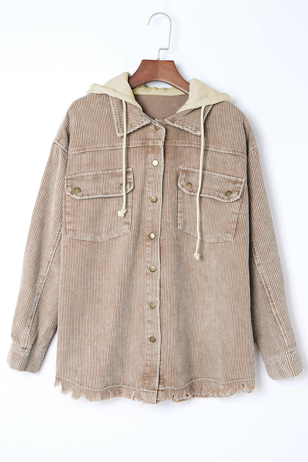 Color Block Button Down Hooded Corduroy Jacket